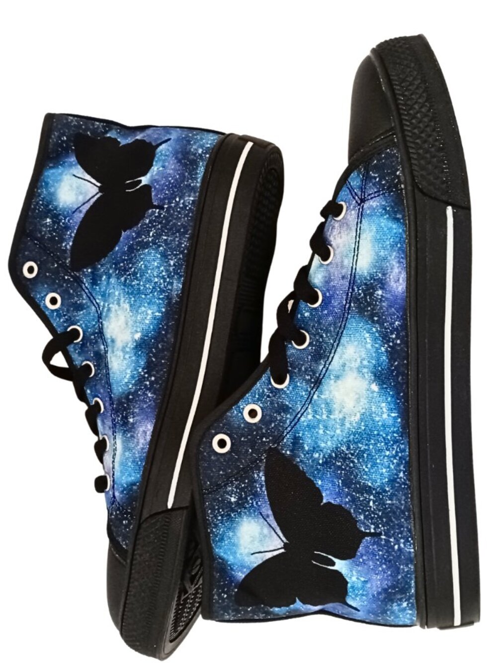 Monsterry Unisex Cosmic Galaxy Butterfly High Top Sneaker Shoes Size M7.5/F10
